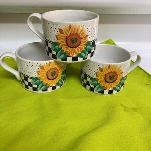 Sunflower Design Ceramic Mugs - Set of 3